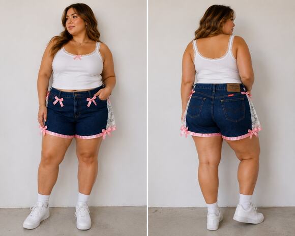 Wrangler Pants - Custom Coquette Bow Denim Shorts 🎀 Fairy Kei Lace Wrangler 38